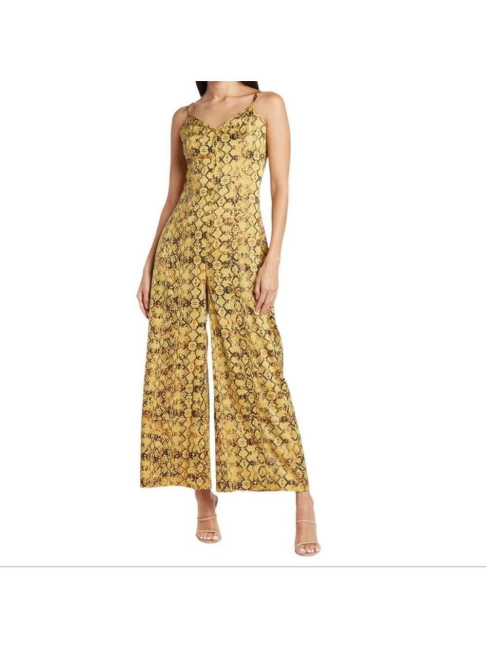 Anthropologie Current Air Yellow Snakeprint Wide Leg Jumpsuit M